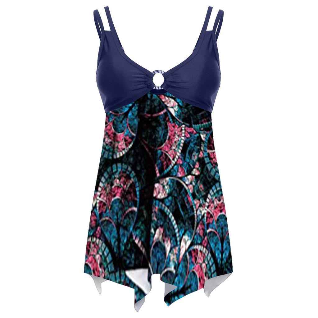 Plus Size Two Piece Swimsuit Women Tankini Set Adjustable Straps Ruched Front with Skirted Bottom Swimwear for Beach Pool