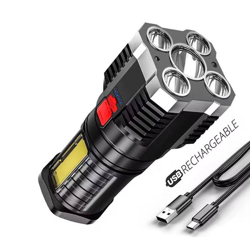 High Power 5LED Flashlights Camping Spotlight USB Rechargeable with Side Light 4 Lighting Modes for Camping Adventure Outdoor