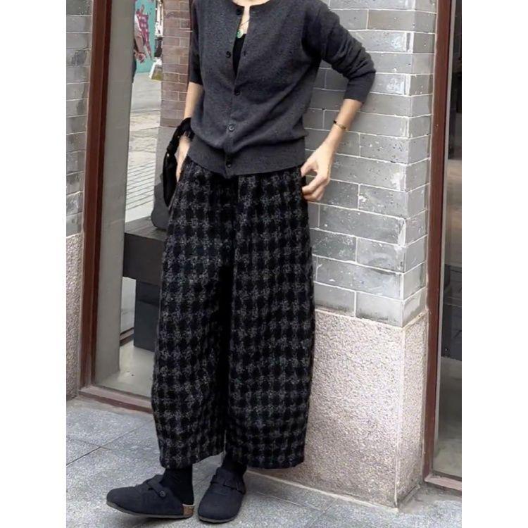 

Plaid Wide-Leg Woolen Pants - Trendy Korean Style for All Seasons L чёрный