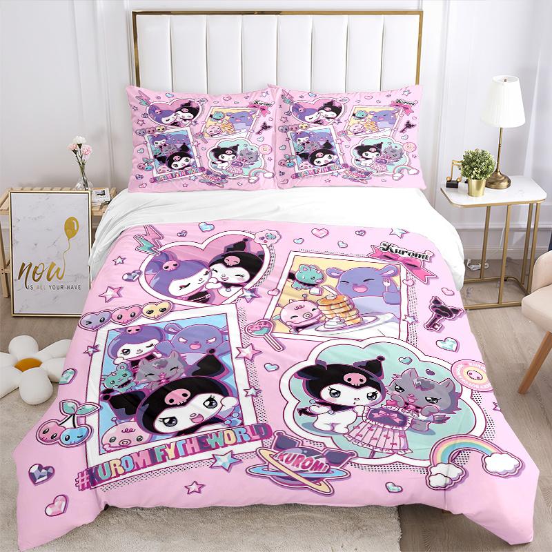 3pcs Kuromi's Printed Bedding Set, Soft and Comfortable Quilt Cover for Bedroom, Guest Room ( Not Included).H070