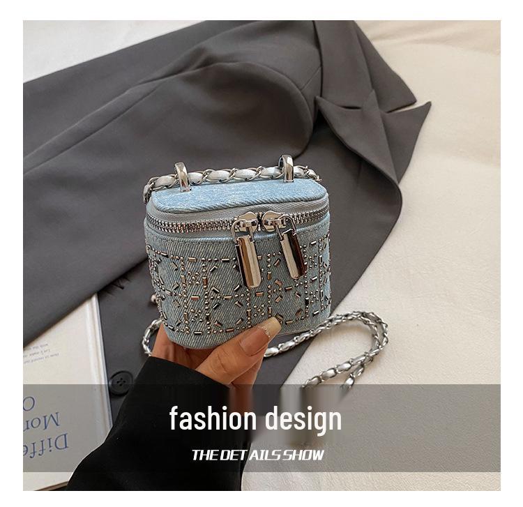 Mini-Umhängetasche im Denim-Stil für Kinder & Frauen – Trendige Schultertasche mit Strass-Akzenten