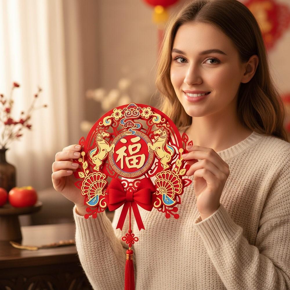 Dístico do Ano do Cavalo Vermelho Decoração de Boa Sorte para o Ano Novo Chinês Para Festival da Primavera Tradicional