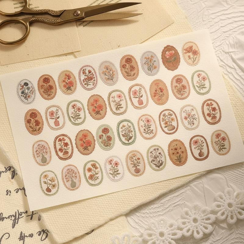 New 45pcs Serene Florals Sticker Pack - Boxed Flower Theme Collection, DIY Journal Collage Decor Set, Literary Stationery