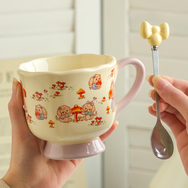 High-Value Wind Ceramic Cup With Spoon, Cute Girl Couple Water Cup Gift Box, High-End Souvenir