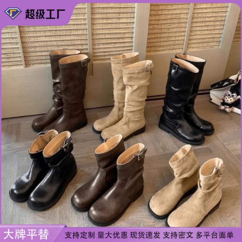 Grape Mother Winter New Long Tube Stacking Boots Women Wear High-end Thin Boots Women's Retro Korean Version Boots
