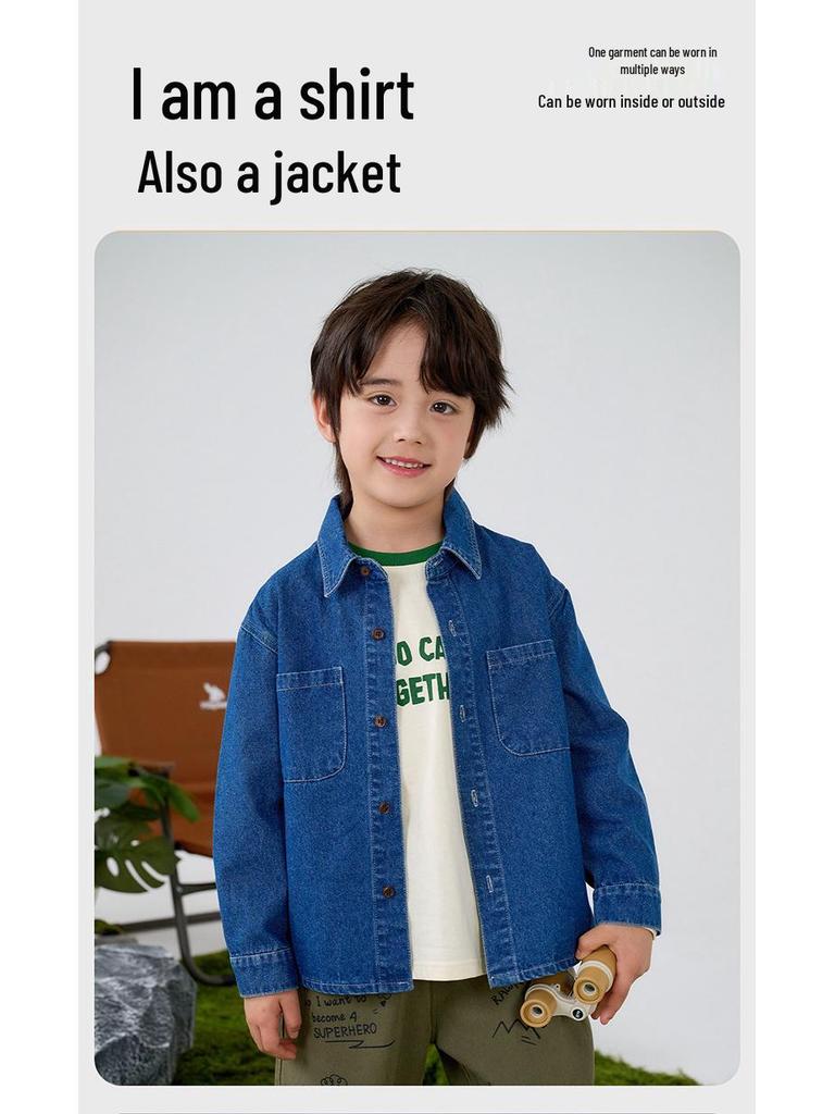 Soft Denim Cotton Boys' Shirt Jacket, Autumn/Spring 2026 Style, Children's Long-Sleeved Top