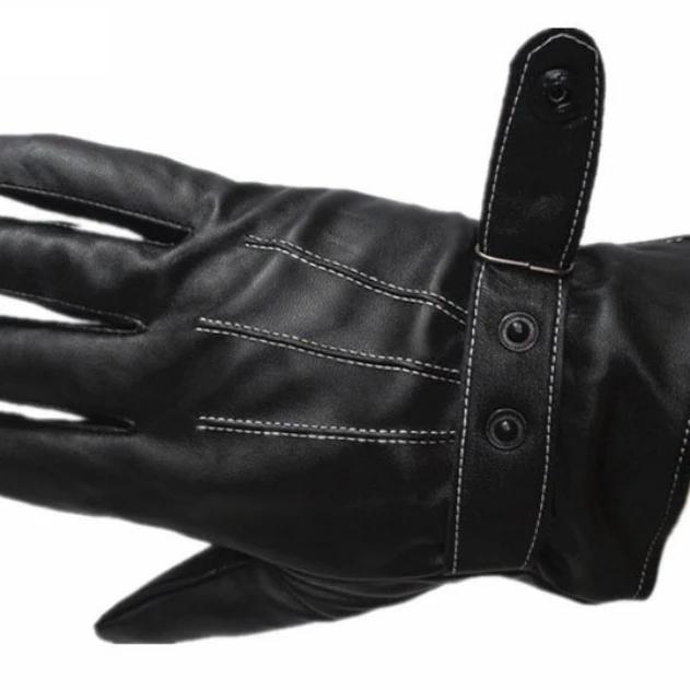 Handschuhe Herren Winter Leder Schwarze Handschuhe Knopf Warme Fäustlinge Luxuriöses PU-Leder Autofahren Herren Echte Winddichte Autofahrerhandschuhe