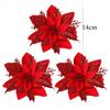 10PCS Christmas Flowers Red Gold Bling Flower Heads For Noel Home Tree Decorations Navidad Party Table Setting Decor Supplies