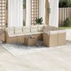 Vidaxl 10-Cz. Garden Furniture Set With Cushions, Beige, Poly Rattan