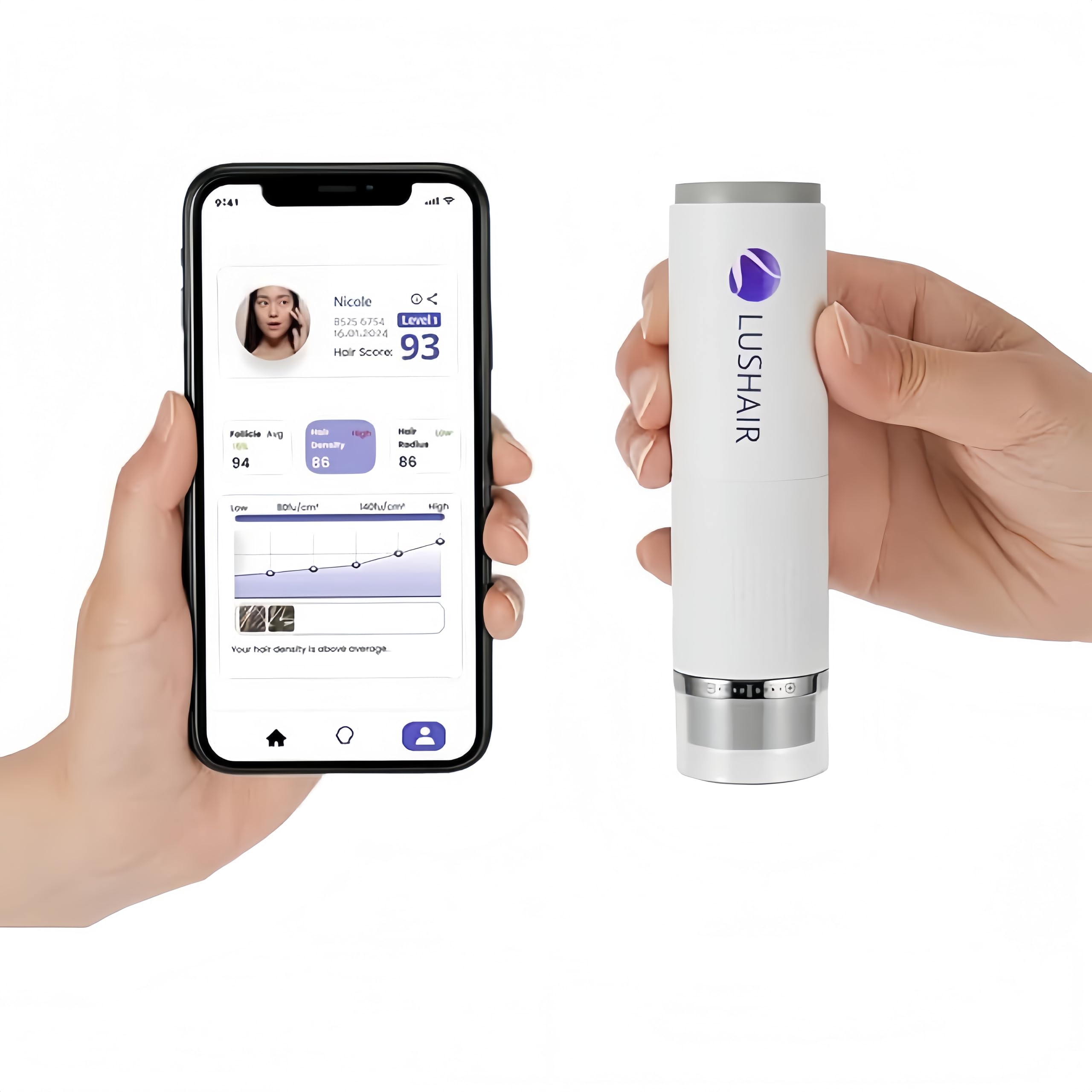 Анализатор кожи головы Lushair - Удобный, Беспроводной цифровой микроскоп Wi-Fi с AI-камерой для кожи головы, Совместим со смартфоном/планшетом, Запись фото/видео