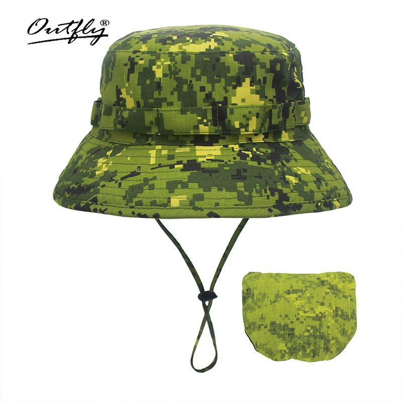 Camouflage mountaineering basin hat outdoor men's big head circumference bucket hat sun protection can be stored bionic camping jungle hat