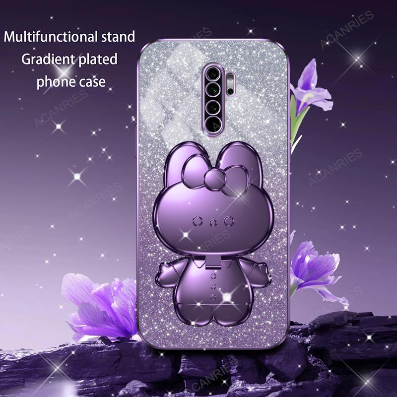 Cute 3D Rabbit Makeup Mirror Stand Plating Soft Case For Xiaomi Redmi Note 8 Pro 2021 Protect Glitter Back Cover On Note8 8pro