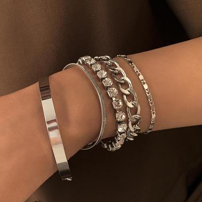 Sparkling Zircon 5 Pieces Bracelet Jewelry Sets For Women Vintage Simple Personality Geometric Birthday Gifts
