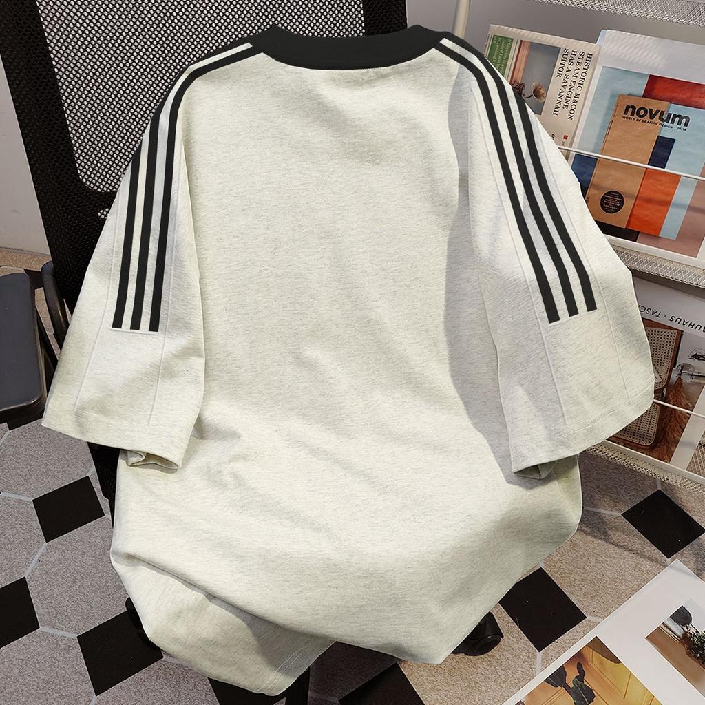 Ladies Summer Short Sleeve Round Collar Casual Striped Cat Printed Teenager Oversize T Shirt Top