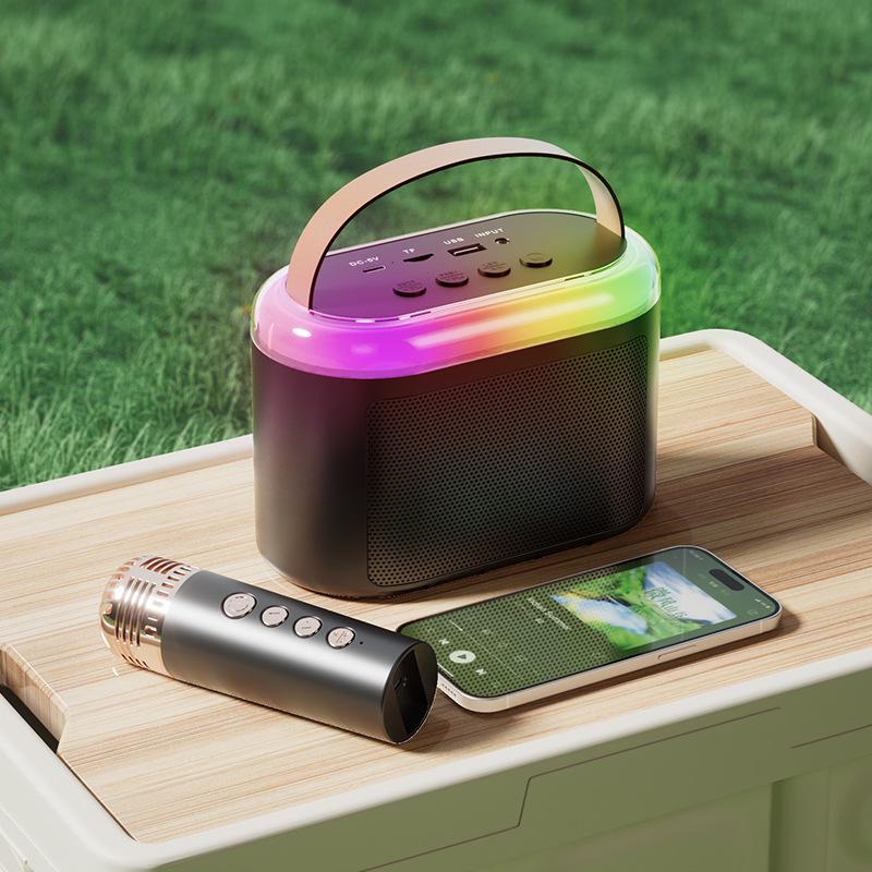 Q7 Ασύρματο Bluetooth Ηχείο & Μικρόφωνο με Φώτα - Φορητό Υπαίθριο Ηχείο Καραόκε