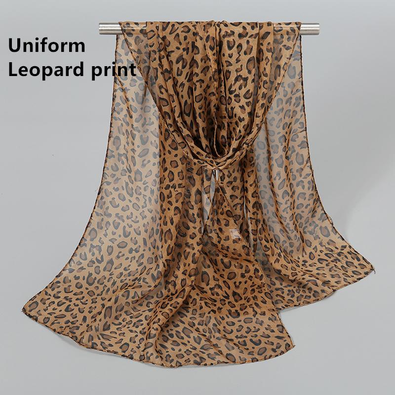 150*50cm Spring New Leopard Print Scarf Women Long Shawl Light Soft Georgette Chiffon Hijab Classic Leopard Print Beach Towel