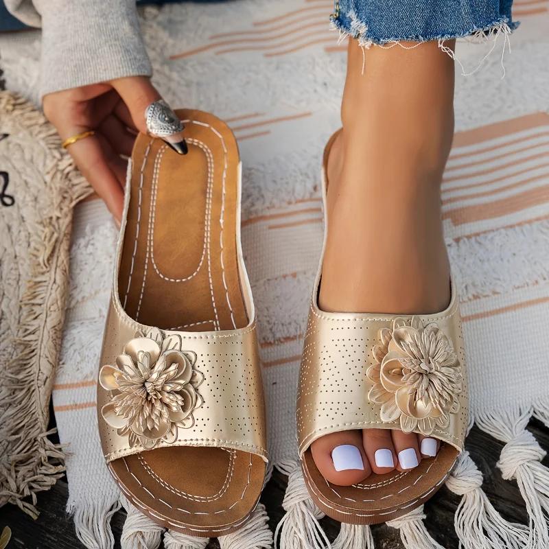 Fashion Sandals Women Summer New 2025 Women's Woven Flower Wedge Slippers Outdoor Sports Beach Casual Peep Toe Comfortable Shoes