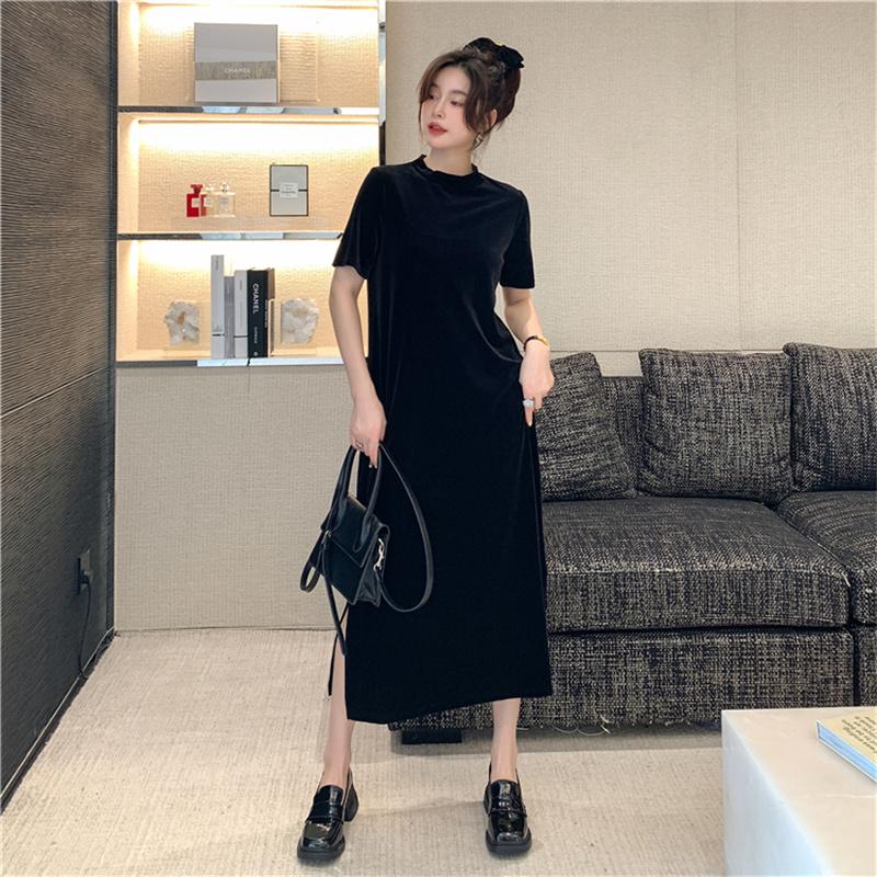Dimanaf Women 2022 New Autumn Dress Solid Elegant Long Dress Loose Dress Show Thin O-Neck Dresses