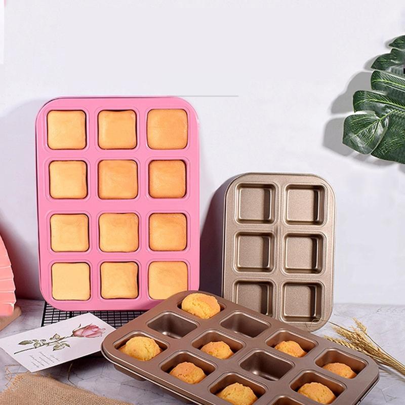12 Grid Cake Mold Square Mini Bread Burger Muffin Cupcake Mold For Household Non-Stick Baking Pan Oven Trays Pastry Tool
