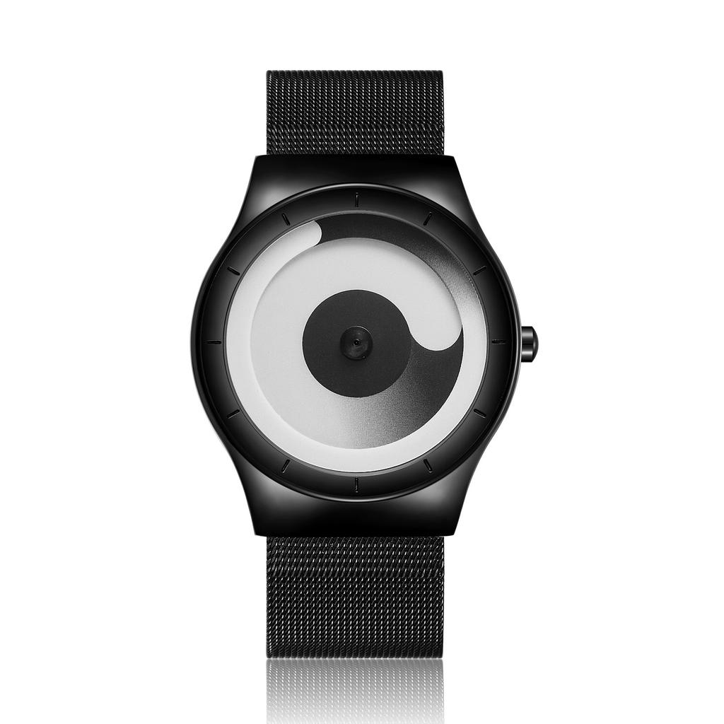 Fashionable trendy man watches personalized creativity no pointers starry vortex circular dial quartz watch relojes para hombres