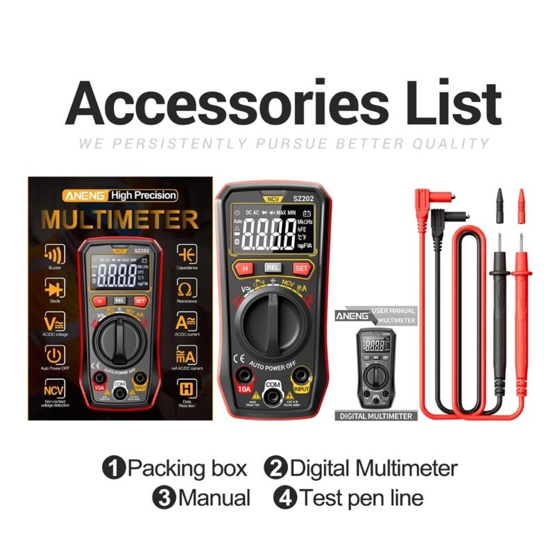 Digitalmultimeter mit berührungsloser Spannungserkennung, leicht zu tragen, Digitalmultimeter mit Data-Hold-Funktion für zu Hause