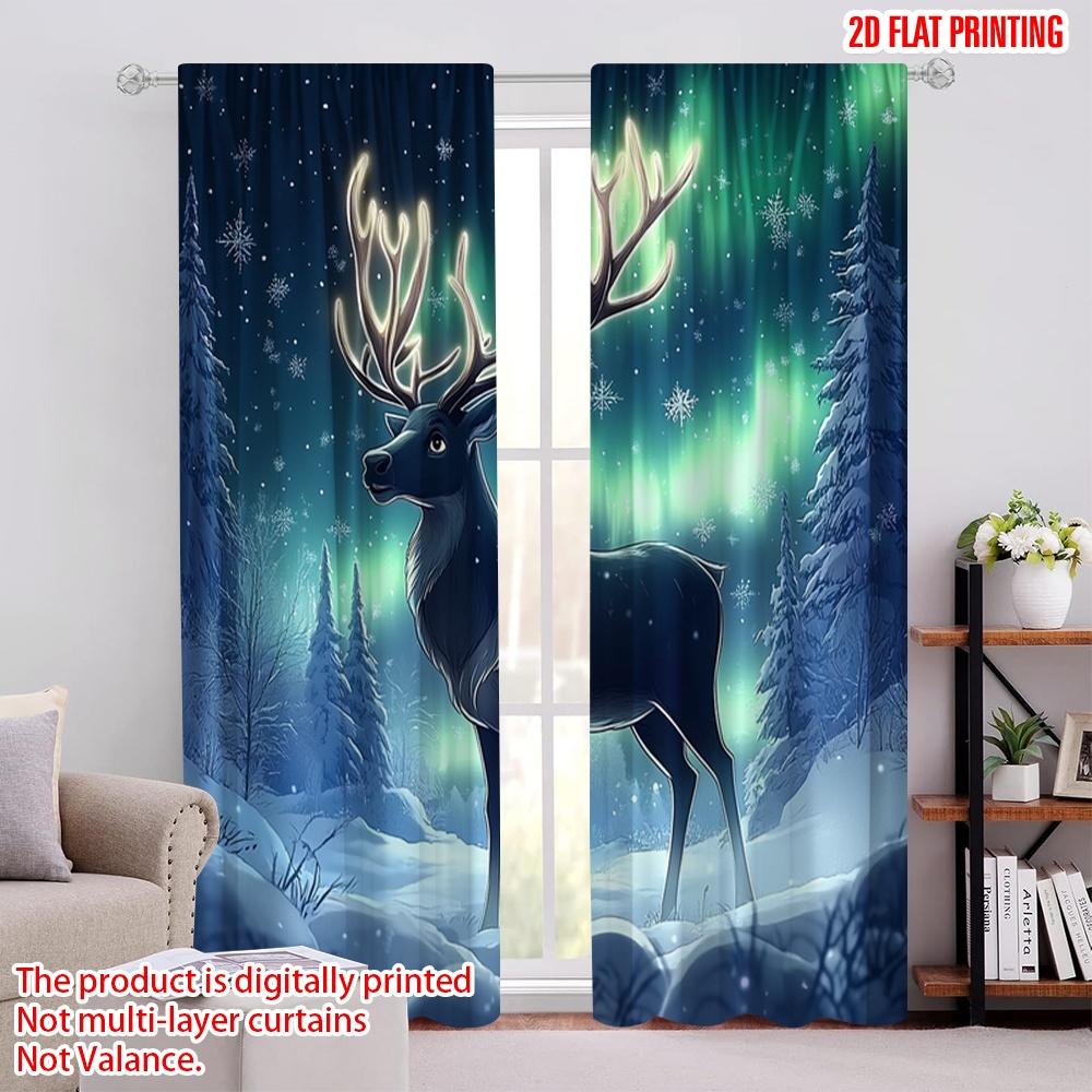 

Flat Printing Merry Christmas Popular Window Curtains Polyester Without Electricity Spring Indoor Celebrations Set Of 2 Made W100*H70(CM)-Grommet top&1PCS