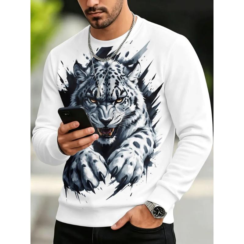 Fashion Men's Crew Neck Long Sleeve 3D Casual Color Printing Casual Long Sleeve Crew Neck T-Shirt