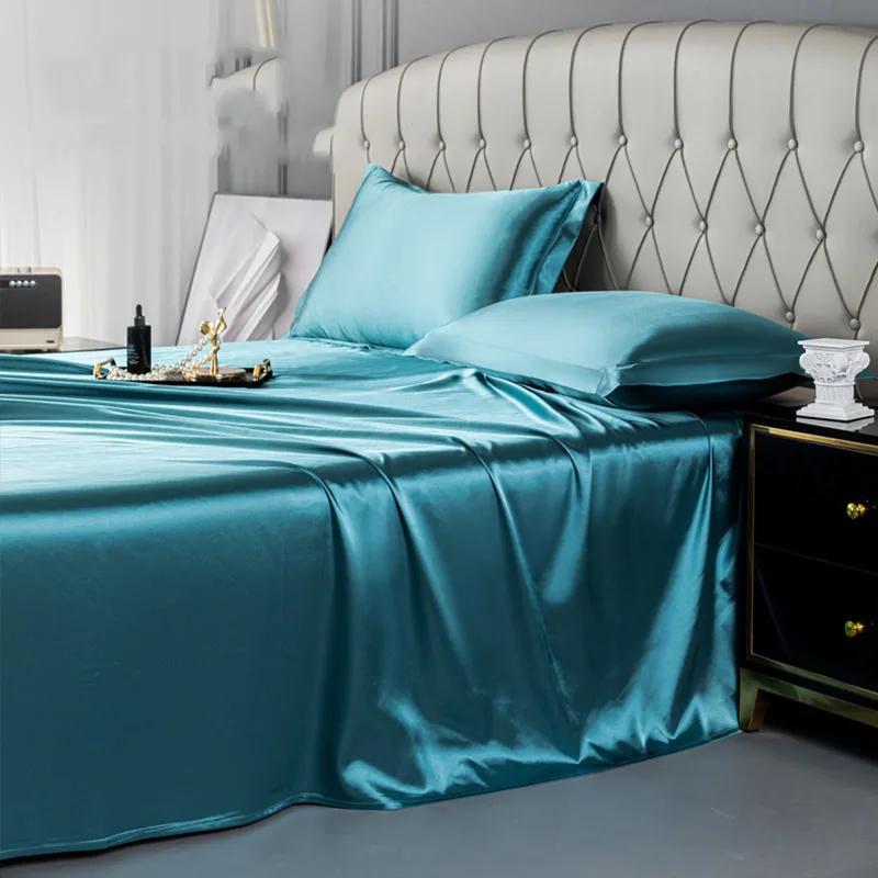 Satin Silk Bed Sheets for Summer Plain Flat Sheet for Double Bed Twin/Full/Queen/King Size Bed Linen (pillowcase Need Order)