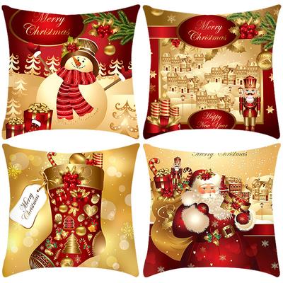 New Christmas Snowman Santa Print Pillow House Sofa Cushion Cover