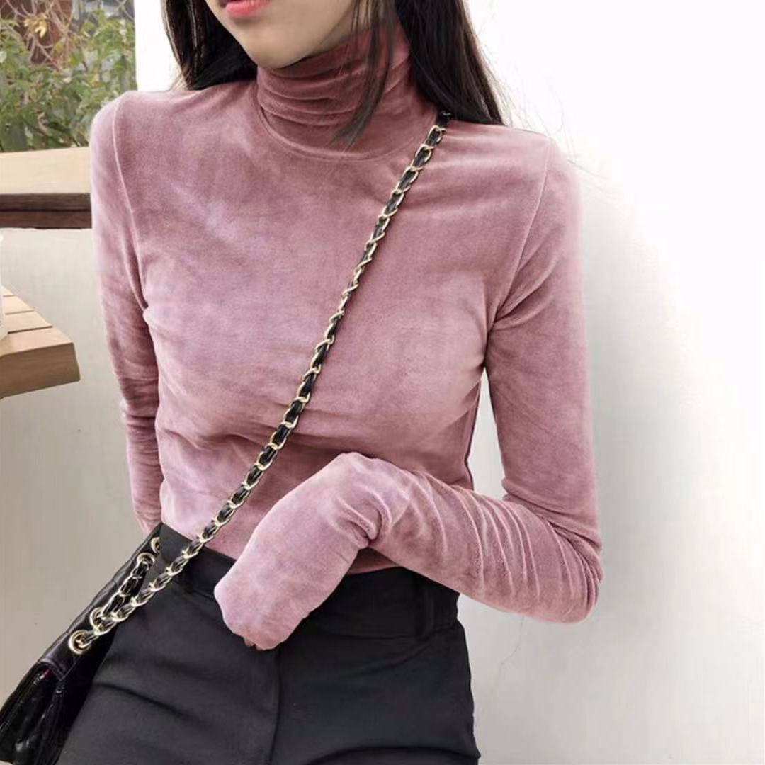 

Женский свитер с высоким воротом, размер, зимний топ, женский однотонный свитер с длинным рукавом, женская одежда XL розовый