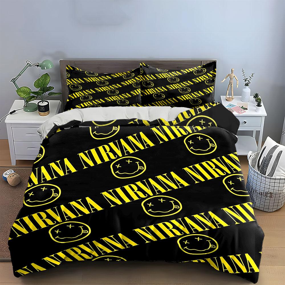 Nirvana Logo Bedding Set Bedding Duvet Cover Set Duvet Cover Pillowcases (1 * Duvet Cover 2 * Pillowcases, Without Duvet Insert)