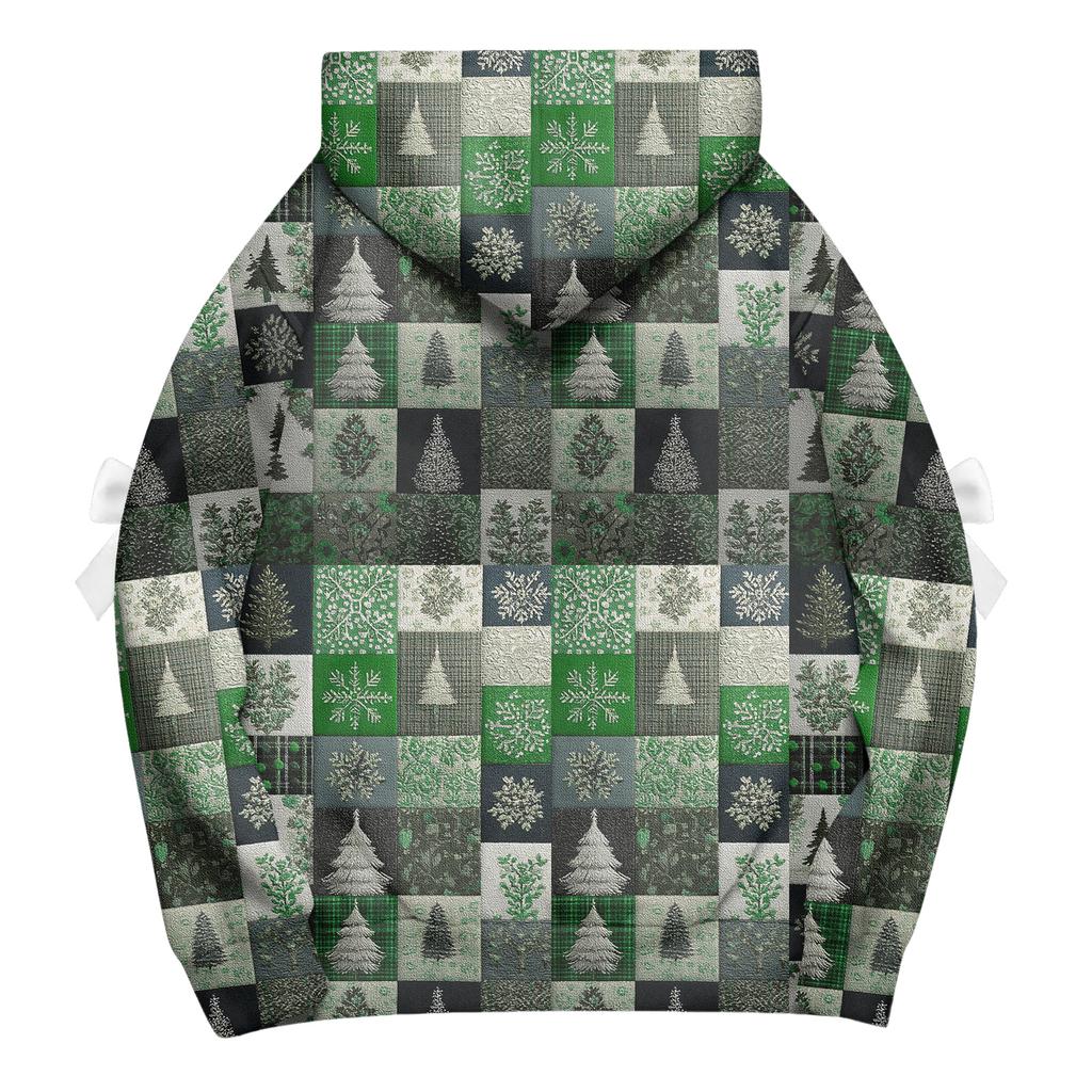 Ladies' Christmas Printed Bow Long Sleeved Loose Fitting Headband With Rope Hooded Sweatshirt Top