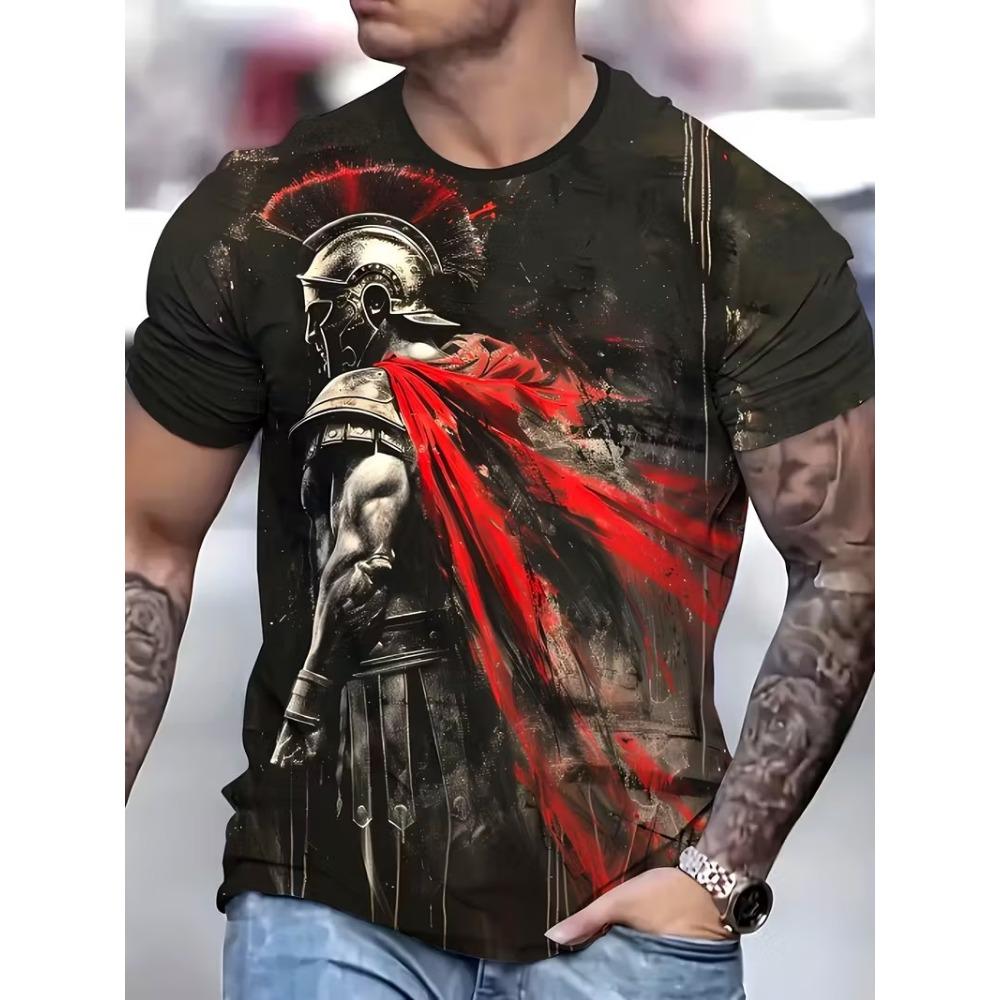 T-shirt Stampata 3D Spartan alla Moda 2026 Nuova Maglietta da Uomo a Maniche Corte Abbigliamento Taglie Forti Girocollo Larga Magliette Guerriero Spartano