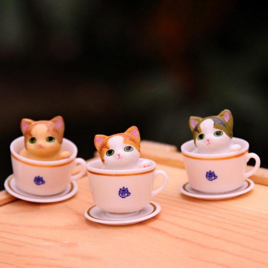 8Pcs Cat Ornament Mini Hand Painted Realistic Collectible DIY Accessories Adorable Cake Topper Teacup Cat Figurine Desktop Decor