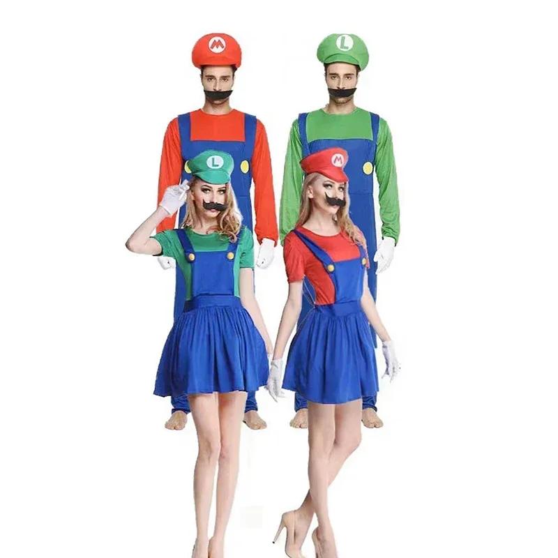 Game Marios Super Luigi Brothers Uniform Set Cosplay Costumes Funny Anime Adult Men Jumpsuit Woman Dress Halloween Costume