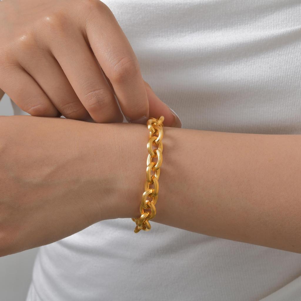 Gold Color Stainless Steel Chunky Chain Bracelet For Women, Thick Twist Texture Charm Bracelet, Simple Luxury Jewelry Gift