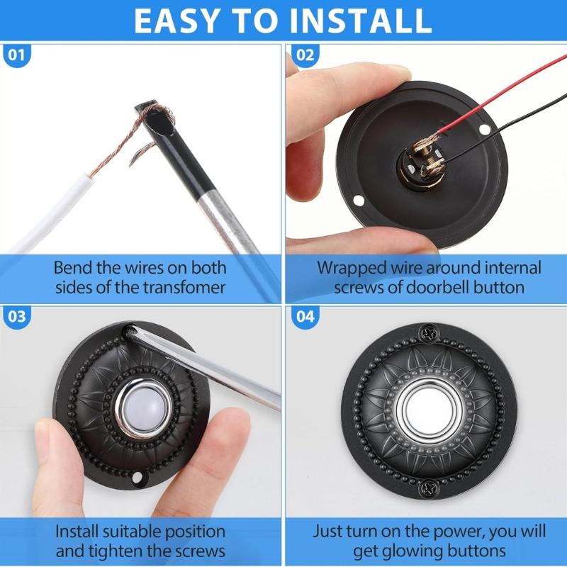Retro Metal Doorbell Button Replacement Heat Resistant Metal Design Low Voltage Illuminates Push Button for Household