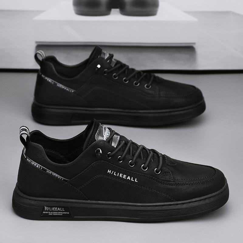 

Мужская обувь новая весенняя дышащая на одной педали маленькие белые кожаные туфли модные универсальные мужские спортивные нескользящие туфли на плоской подошве 44 чёрный