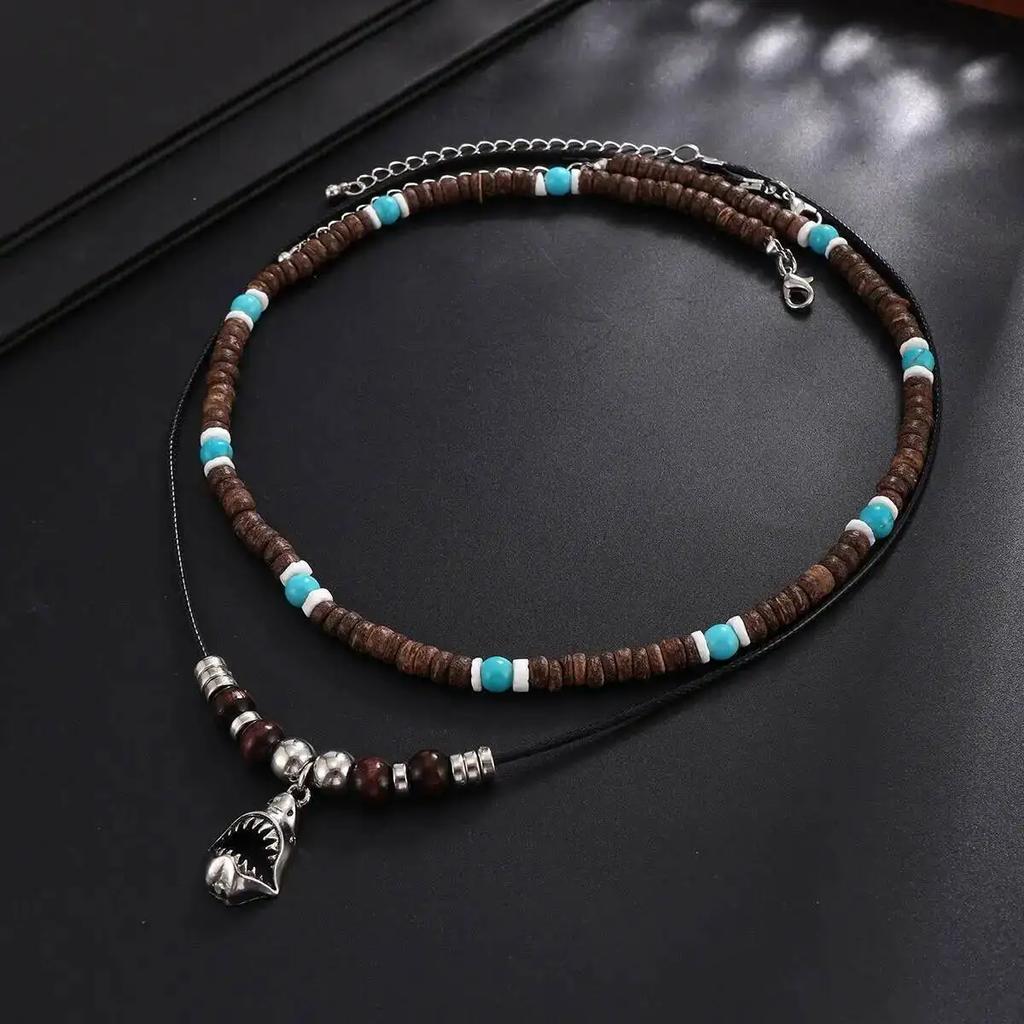 New 1Pcs/Set Creative Coconut Husk Wood Beads Choker Necklace for Men Ethnic Style Layering Geometric Pendant Collar Chain