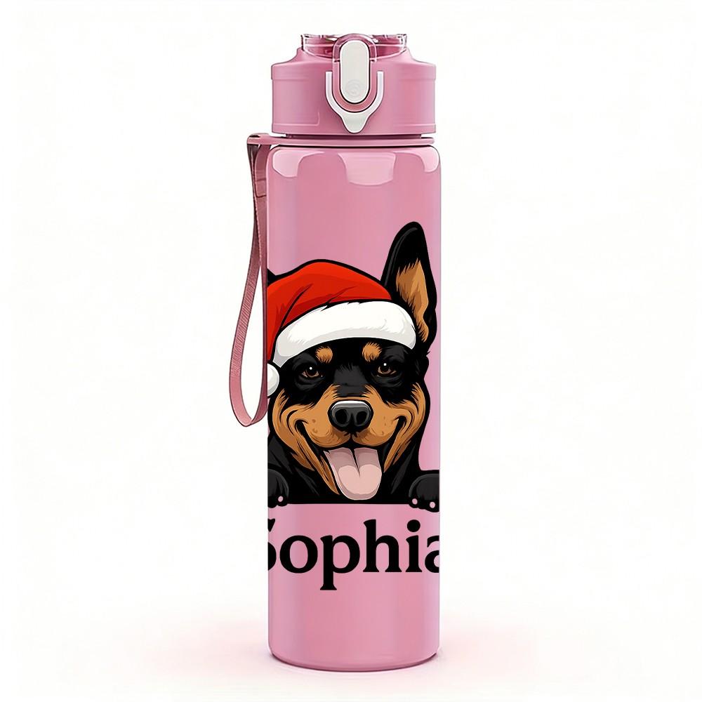 1PC Santa German Shepherd Sophia 750ml Color Plastic Sports Water Bottle Leakproof Flip Straw Lid Suitable for Sports Office Home Use
