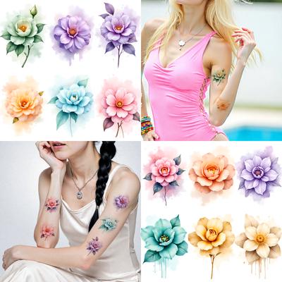 9pcs Temporary Tattoo Floral Stickers Temporary Tattoo Stickers Flower Stickers For Cheeks Chest