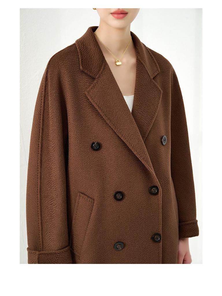 Premium 100% Pure Cashmere Ripple Double-Faced Coat