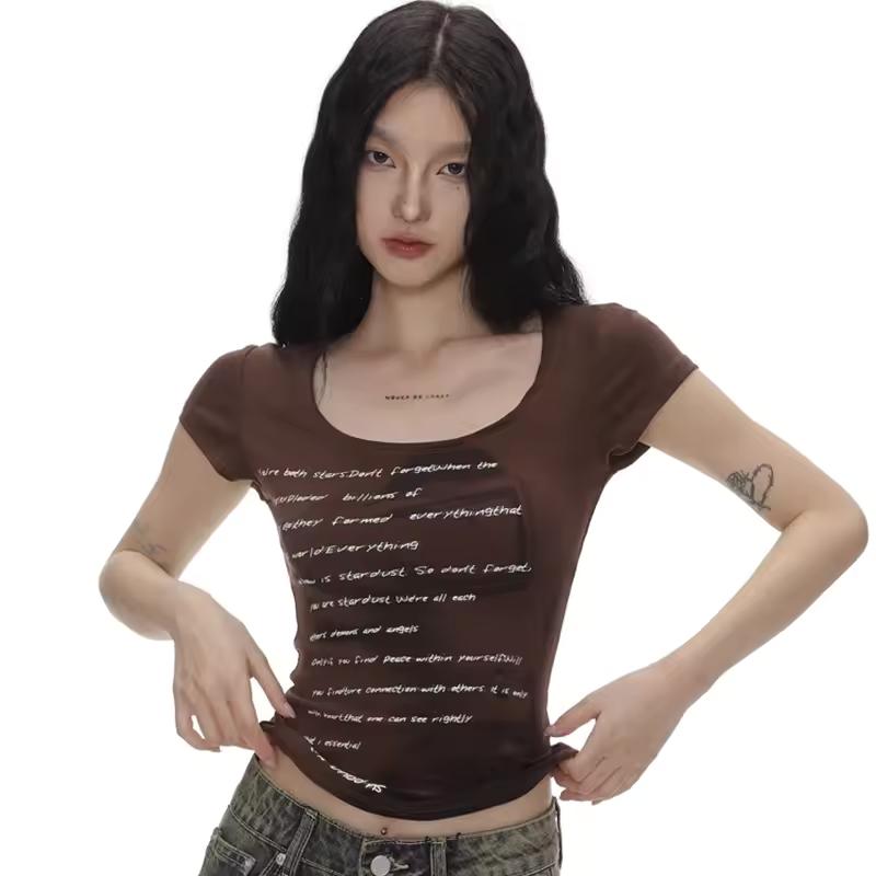 Retro Sweet and Spicy Tight-fitting Blouse Letter T-shirt