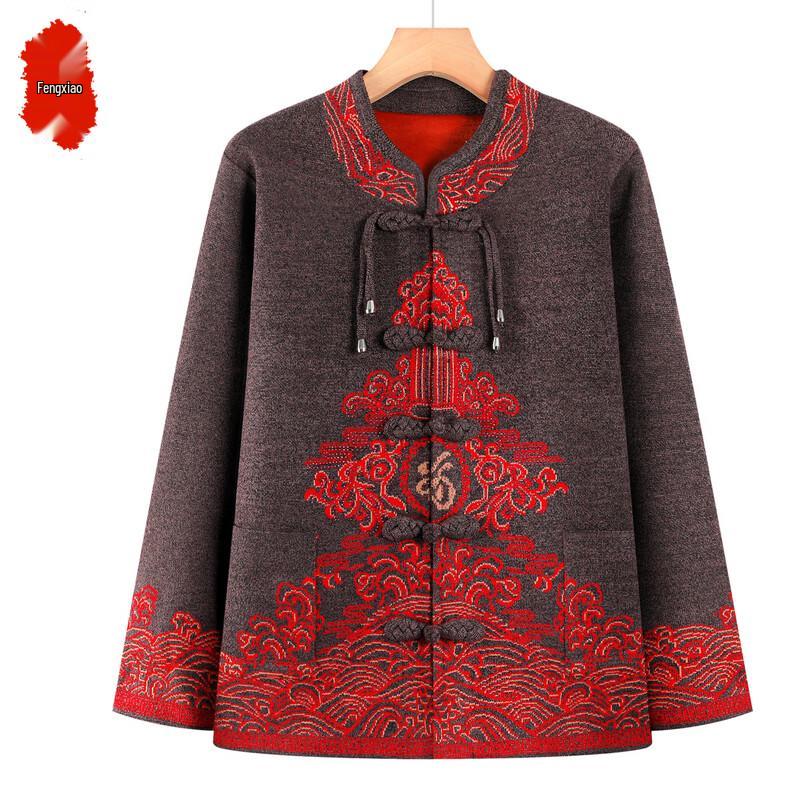 Elderly Women s Autumn/Winter Thickened Cardigan Jacket 2XL