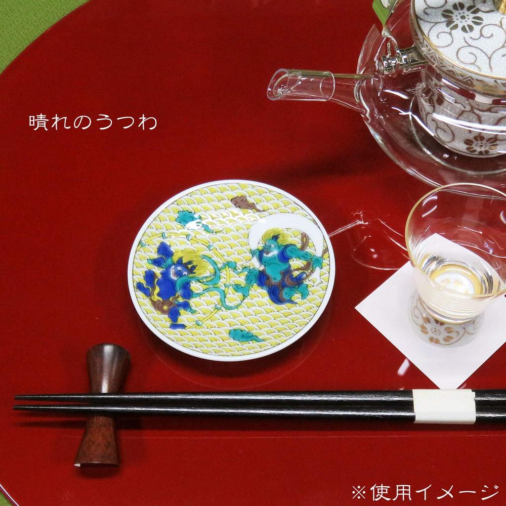 Waza no Kura Kutani Ware Auspicious Small Plates, Wind God and Thunder God (Set of 2) Ceramic Small Plates, Brand Name Japanese Tableware