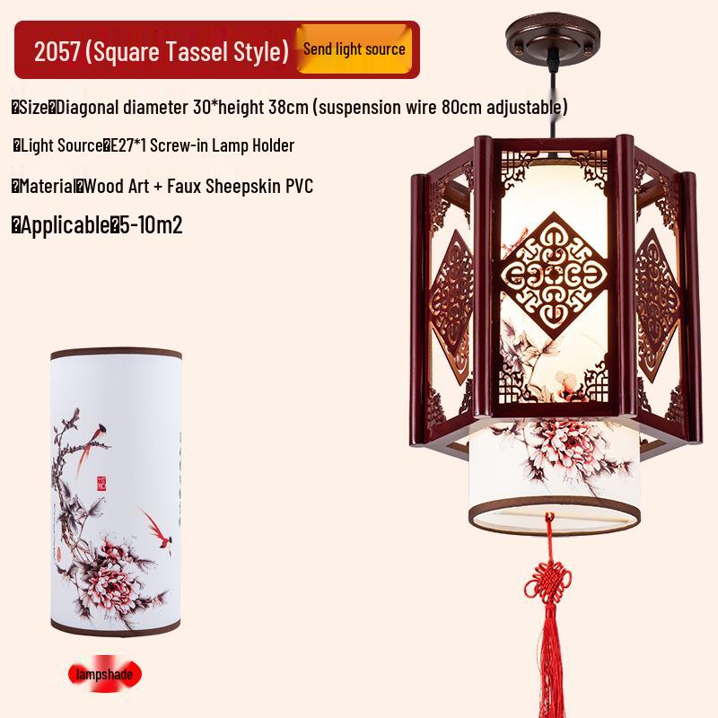 Antike massive Holz-Pendelleuchte im chinesischen Stil für Balkon, Teeraum, Flur oder Wohnzimmer.