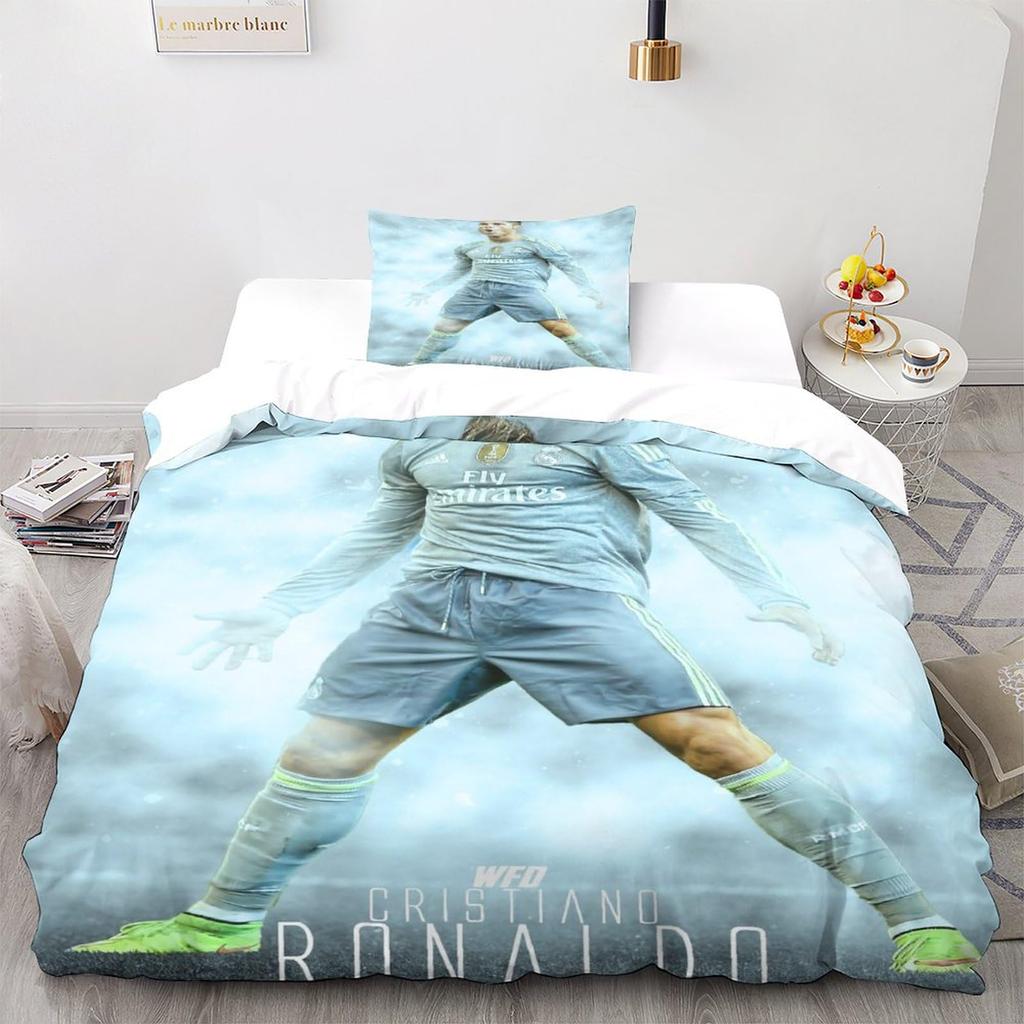 2/3 Stück Bettbezug-Set Ronaldo Idol Fußballstar 3D-gedruckter Bettdeckenbezug für Teenager Kinder Jungen Mädchen Weicher Bettbezug mit Reißverschluss