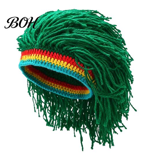 Unisex Dreads Kapuzenmütze Hip Hop Stil, Einteilige Perückenmütze Gestrickt für Jungen und Mädchen Musikfestival Mütze Kappe, für Partys Festivals Halloween Tägliches Tragen Flexibel