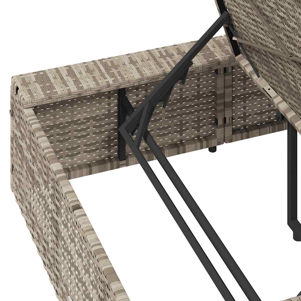 Sun Lounger with Floating Cushion Light Grey Poly Rattan