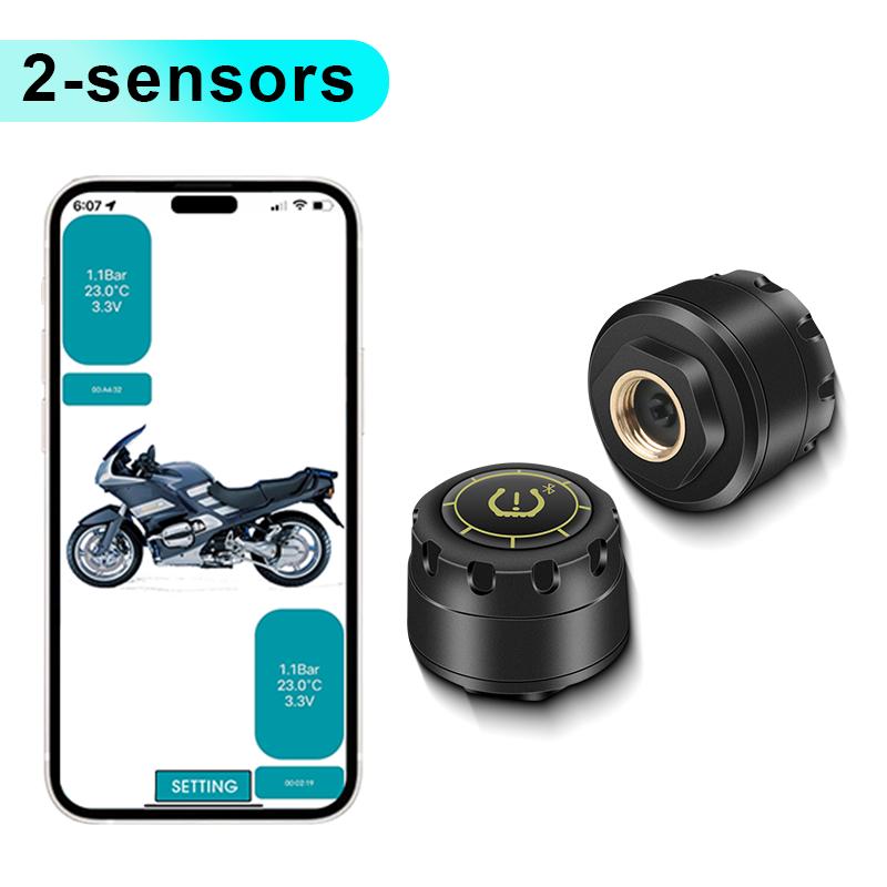 Мотоцикл Автомобиль Система мониторинга давления в шинах TPMS Bluetooth 5.0 Датчик давления в шинах Предупреждение о температуре Монитор Манометр 2-sensors